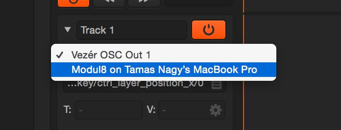 Use Modul8's auto-discovered OSC Input as target on OSC Tracks in Vez&eacute;r
