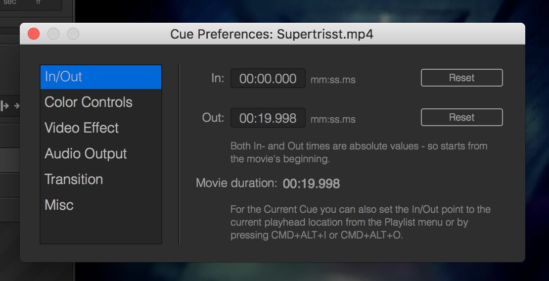 Video In/Out Settings