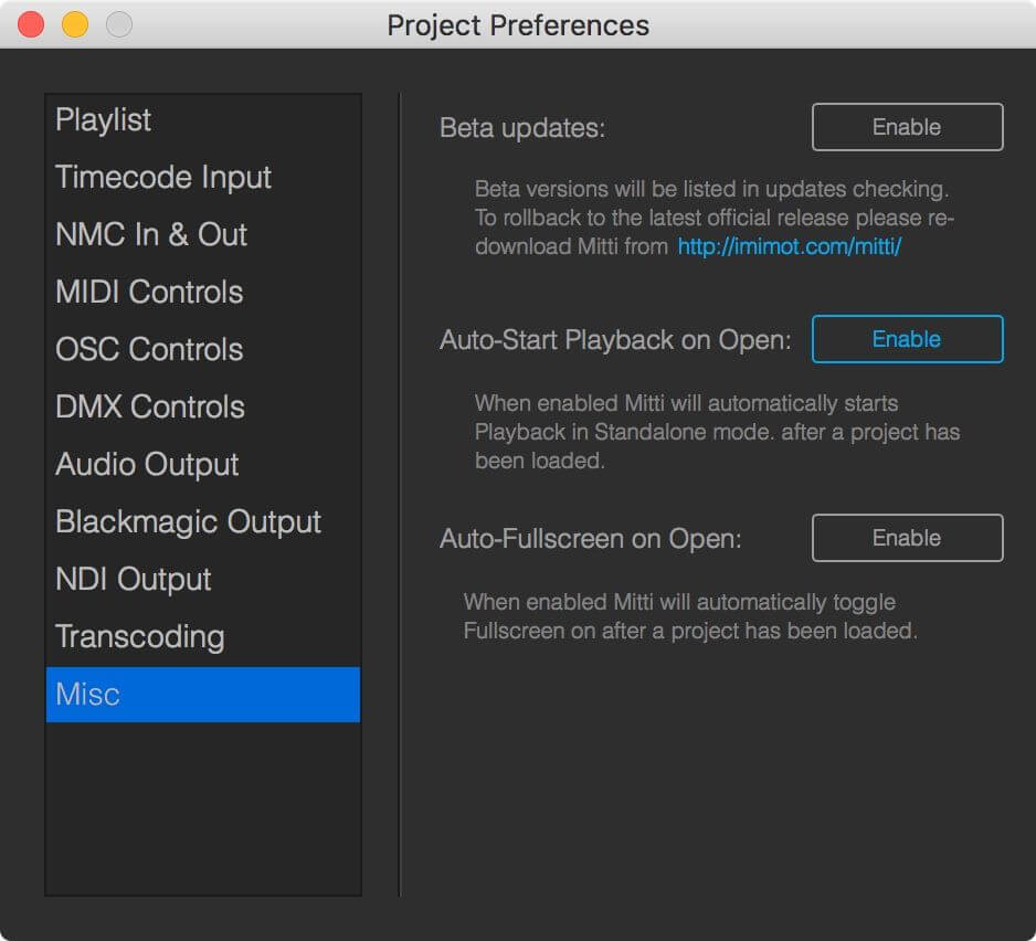 New options in the Misc menu