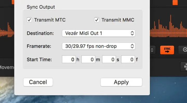 Vezér synchronization output settings