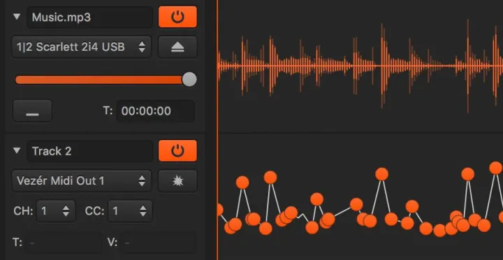 Audio-derived keyframes inside Vezér